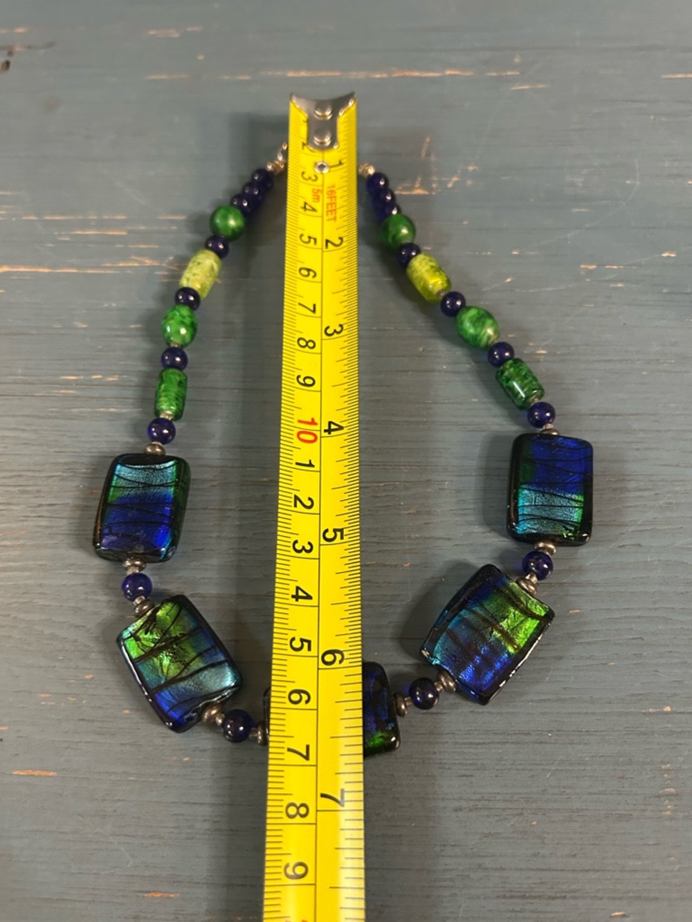Murano Blue and Green Dichroic Glass Necklace - Picture 4 of 8